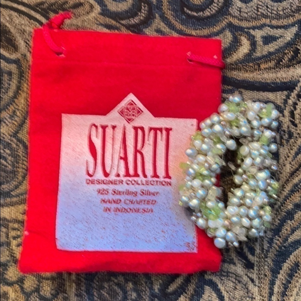 Suarti Multi Large Cluster Genuine Pearl and Stone Bracelet